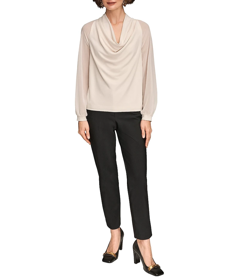 Donna Karan Mix Media Cowl Neck Long Sleeve Blouse