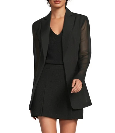 Donna Karan Mixed Media Chiffon Sleeve Open Front Jacket
