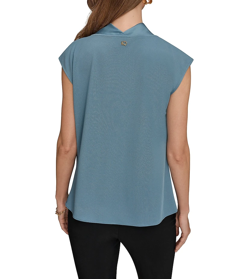 Donna Karan Mixed Media Crepe Jersey Cowl Neck Short Sleeve Blouse