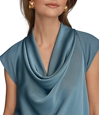 Donna Karan Mixed Media Crepe Jersey Cowl Neck Short Sleeve Blouse