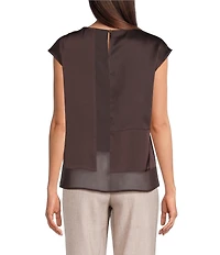 Donna Karan Mixed Media Crew Neck Cap Sleeve Top