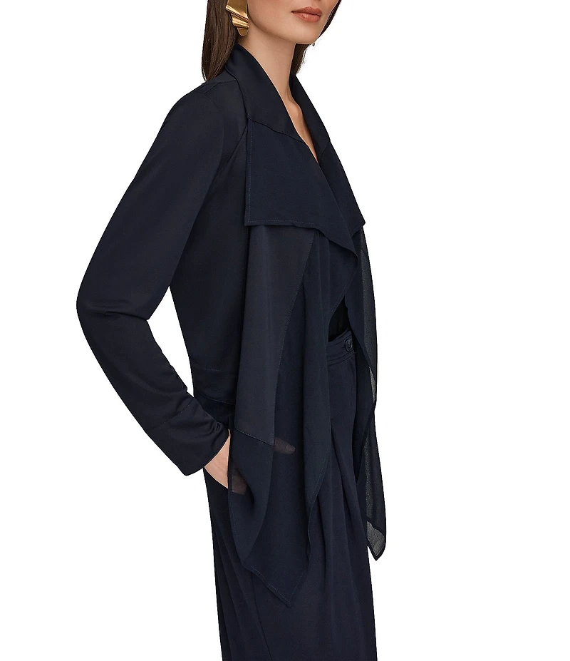 Donna Karan Mixed Media Ruffle Front Long Sleeve Jacket