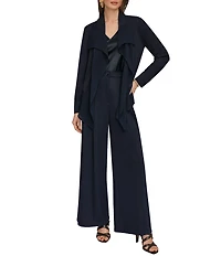Donna Karan Mixed Media Ruffle Front Long Sleeve Jacket