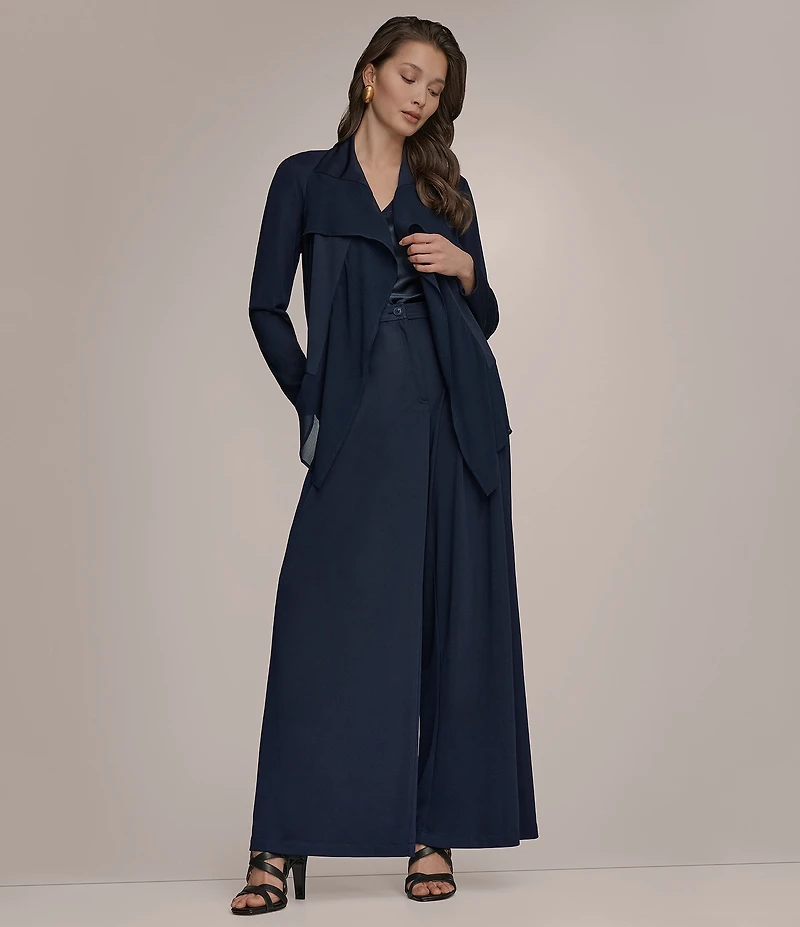 Donna Karan Mixed Media Ruffle Front Long Sleeve Jacket