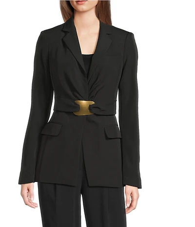 Donna Karan Notch Lapel Hardware Belted Blazer