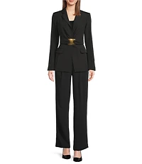 Donna Karan Notch Lapel Hardware Belted Blazer
