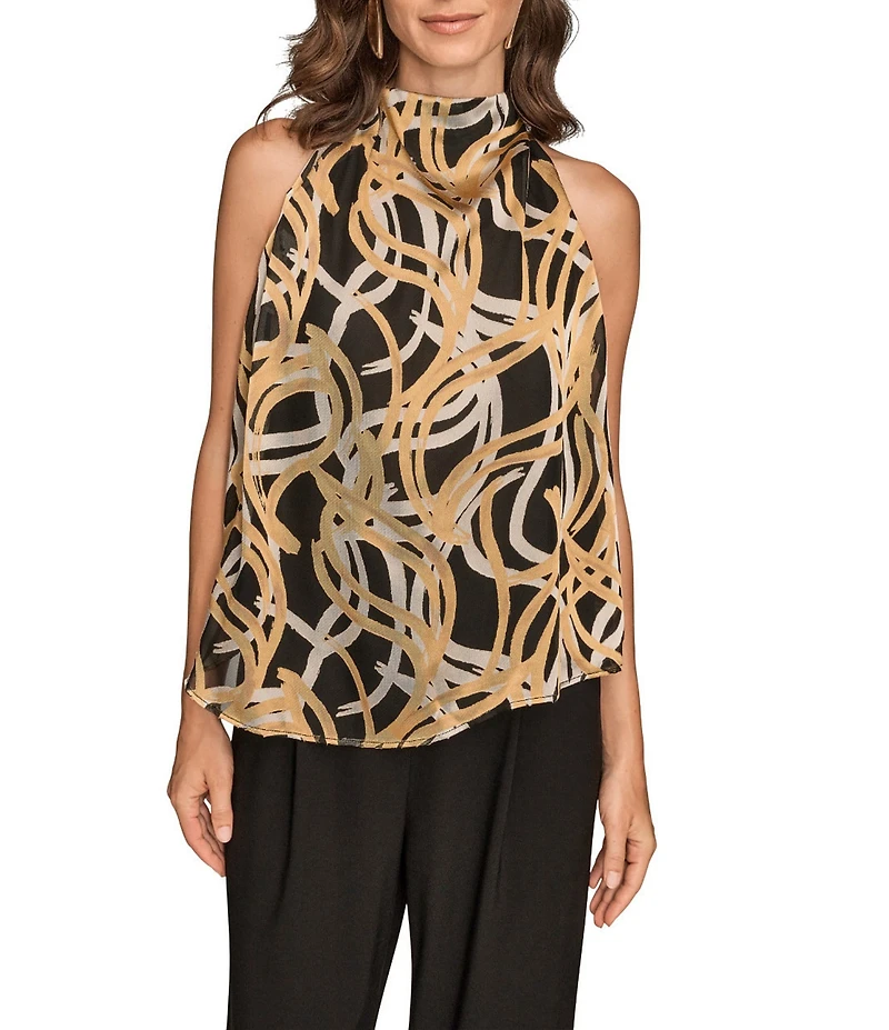 Donna Karan Novelty Burnout Halter Neck Sleeveless Top