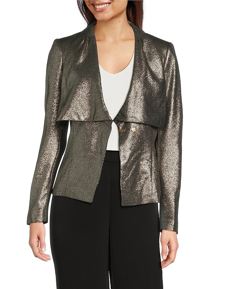 Donna Karan Novelty Envelope Collar Long Sleeve Belted Jacket