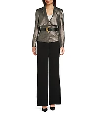 Donna Karan Novelty Envelope Collar Long Sleeve Belted Jacket