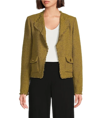 Donna Karan Novelty Frayed Tweed Open Front jacket