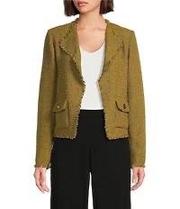 Donna Karan Novelty Frayed Tweed Open Front jacket
