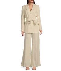 Donna Karan Novelty Linen Blend Metallic Tie Waist Jacket