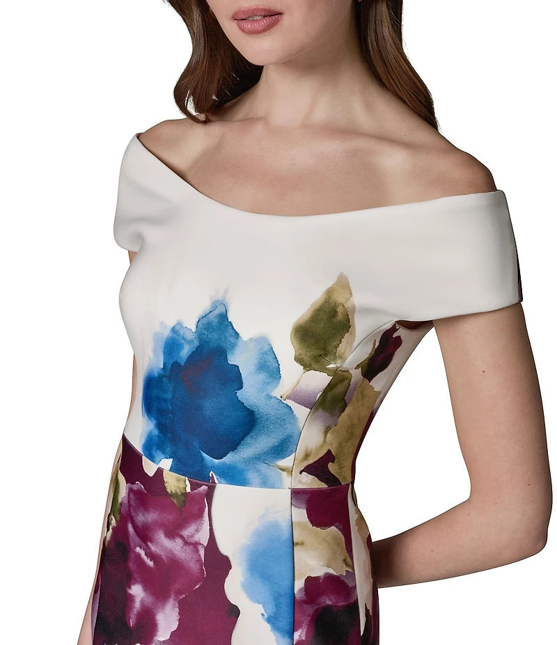 Donna Karan Off The Shoulder Floral Print Midi Dress