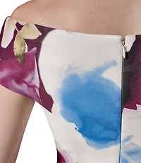 Donna Karan Off The Shoulder Floral Print Midi Dress