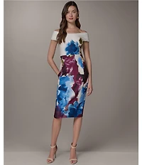 Donna Karan Off The Shoulder Floral Print Midi Dress