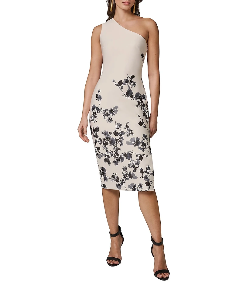 Donna Karan One shoulder Floral Midi Dress