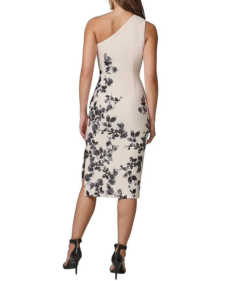 Donna Karan One shoulder Floral Midi Dress