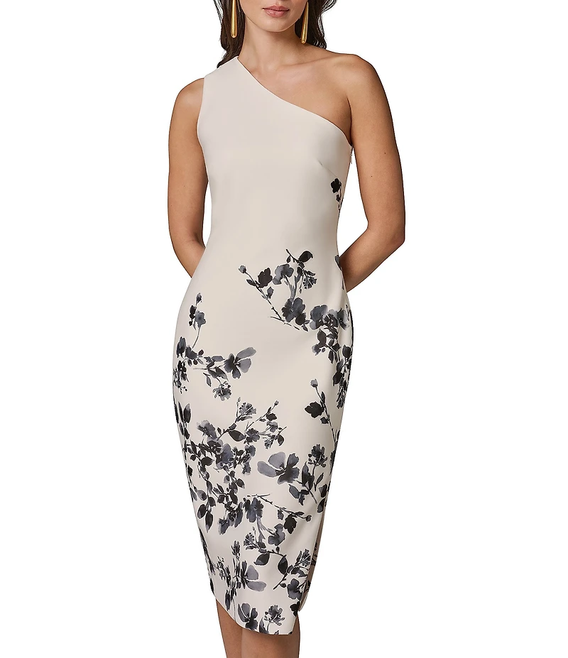 Donna Karan One shoulder Floral Midi Dress