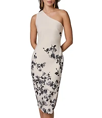 Donna Karan One shoulder Floral Midi Dress