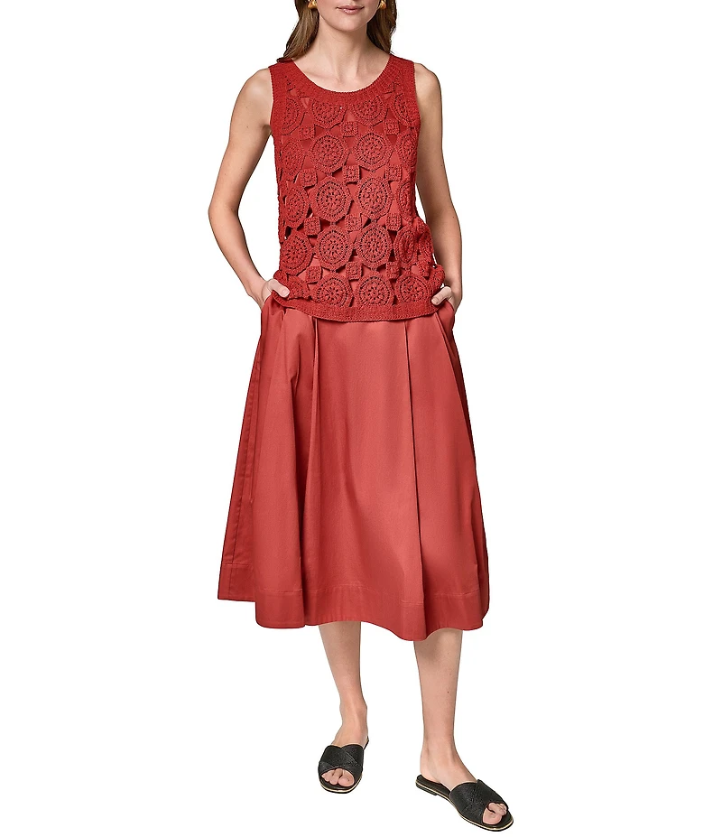 Donna Karan Open Stitch Crochet Crew Neck Sleeveless Top