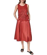 Donna Karan Open Stitch Crochet Crew Neck Sleeveless Top
