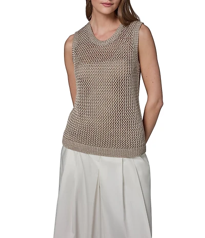 Donna Karan Open Weave Crew Neck Sleeveless Top