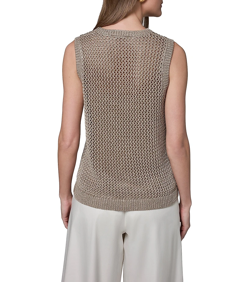 Donna Karan Open Weave Crew Neck Sleeveless Top