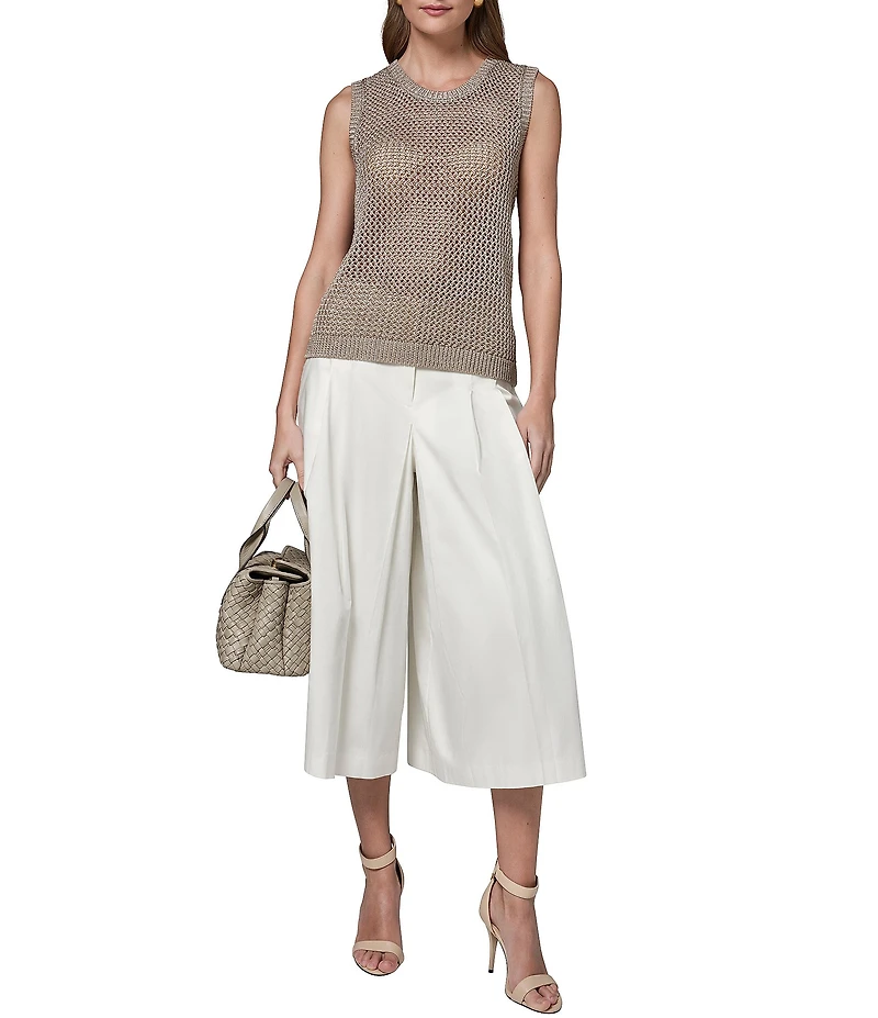 Donna Karan Open Weave Crew Neck Sleeveless Top
