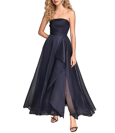 Donna Karan Organza Strapless Ruffled Gown