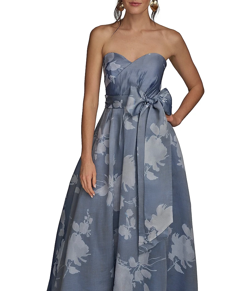 Donna Karan Organza Sweetheart Neck Strapless Tie Sash Bow Gown