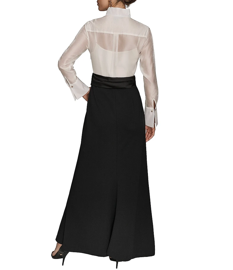 Donna Karan Organza Wrap V-Neck Long Sleeve Scuba Crepe And Satin Skirt Gown
