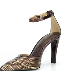 Donna Karan Patricia Metallic Ankle Strap Pointed Toe Stiletto Pumps