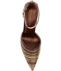 Donna Karan Patricia Metallic Ankle Strap Pointed Toe Stiletto Pumps