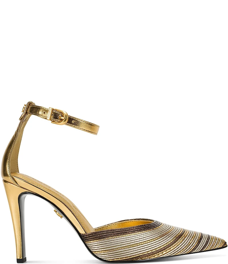 Donna Karan Patricia Quarter Stripe High Heel Ankle Strap Dress Pumps