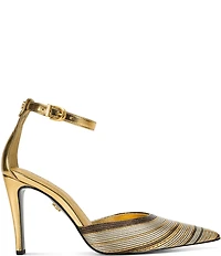 Donna Karan Patricia Quarter Stripe High Heel Ankle Strap Dress Pumps