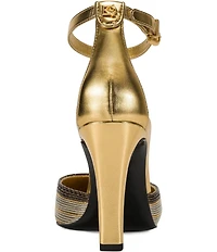 Donna Karan Patricia Quarter Stripe High Heel Ankle Strap Dress Pumps