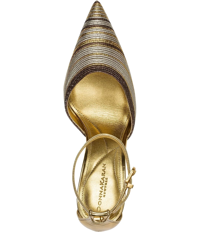 Donna Karan Patricia Quarter Stripe High Heel Ankle Strap Dress Pumps