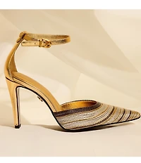 Donna Karan Patricia Quarter Stripe High Heel Ankle Strap Dress Pumps