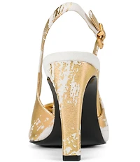 Donna Karan Peara Metallic Foil Buckle Oranmented Slingback Pointed Toe Pumps