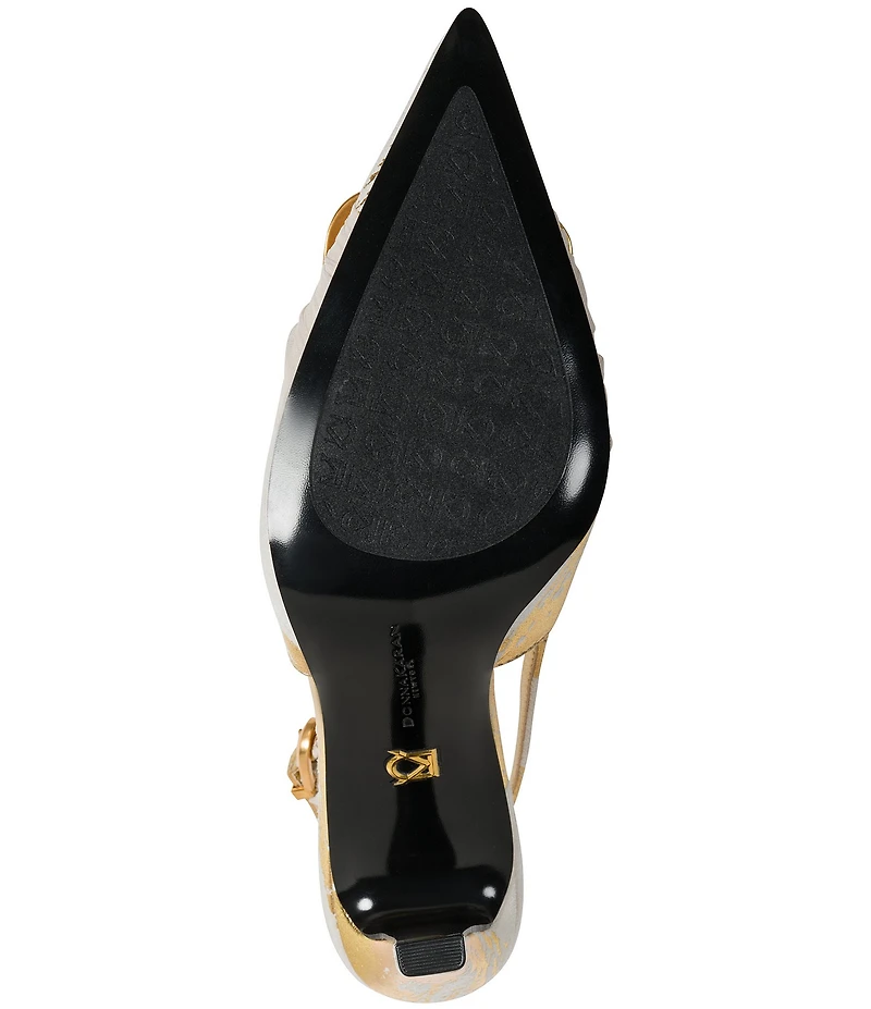 Donna Karan Peara Metallic Foil Buckle Oranmented Slingback Pointed Toe Pumps