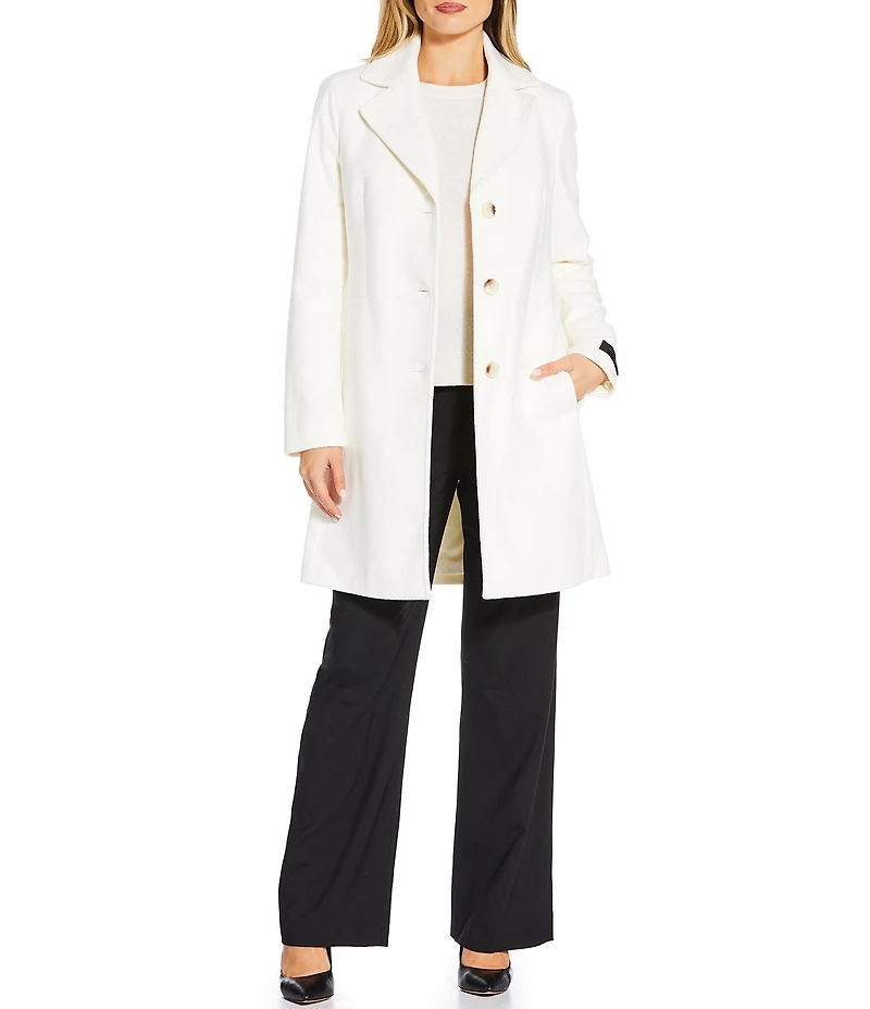 Donna Karan Petite Size Cashmere Blend Notch Collar Reefer Coat