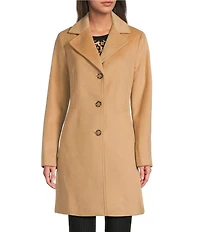 Donna Karan Petite Size Cashmere Blend Notch Collar Reefer Coat
