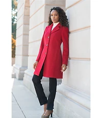 Donna Karan Petite Size Cashmere Blend Notch Collar Reefer Coat