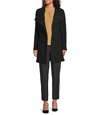 Donna Karan Petite Size Wool Blend Asymmetrical Wing Collar Belted Wrap Coat