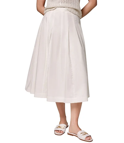Donna Karan Pleated Cotton Poplin Midi A-Line Skirt