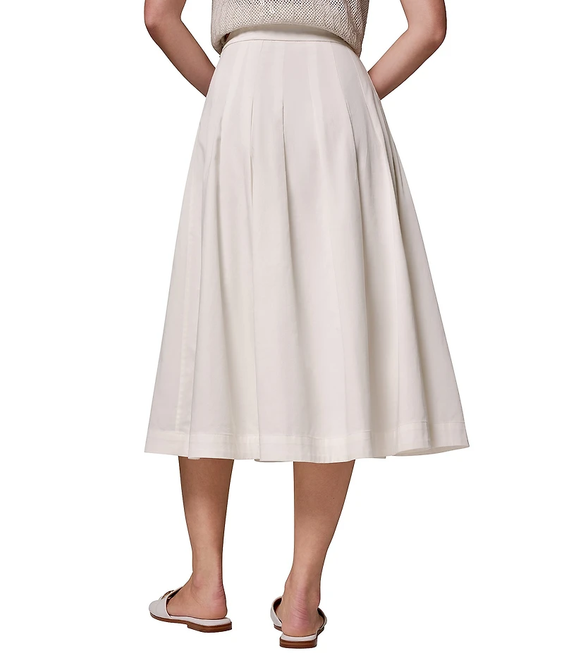 Donna Karan Pleated Cotton Poplin Midi A-Line Skirt