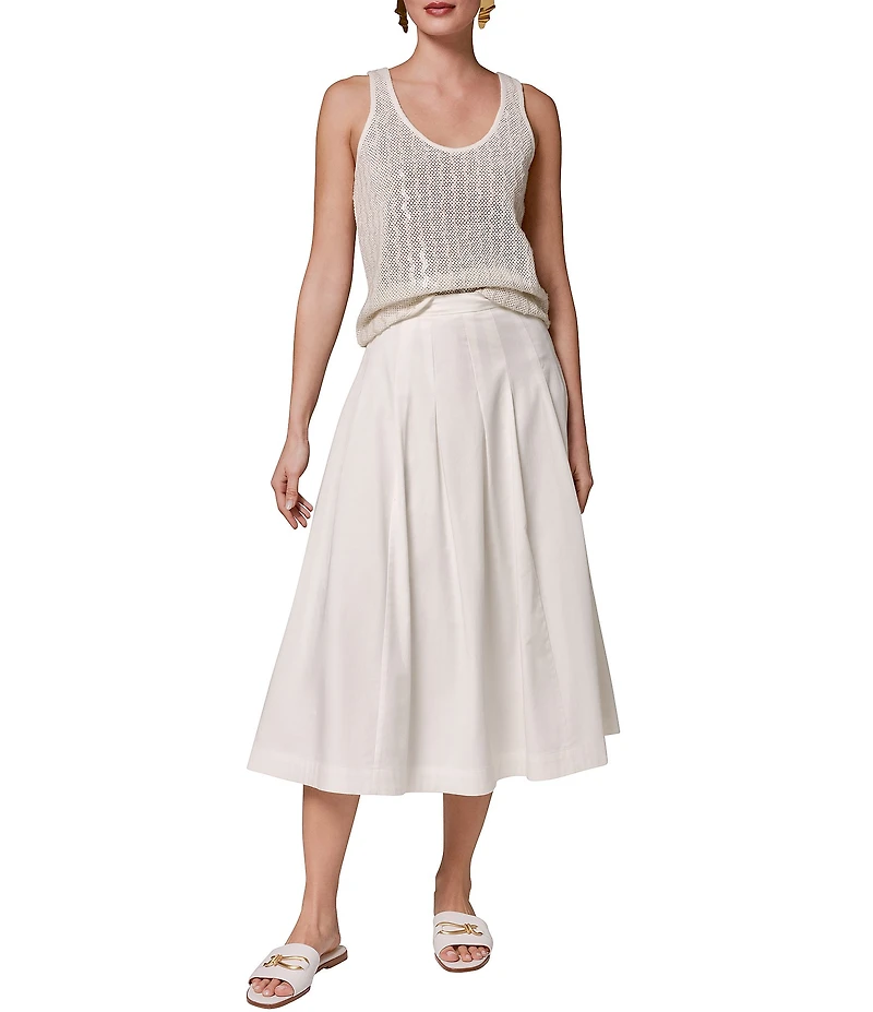 Donna Karan Pleated Cotton Poplin Midi A-Line Skirt