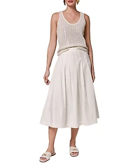 Donna Karan Pleated Cotton Poplin Midi A-Line Skirt