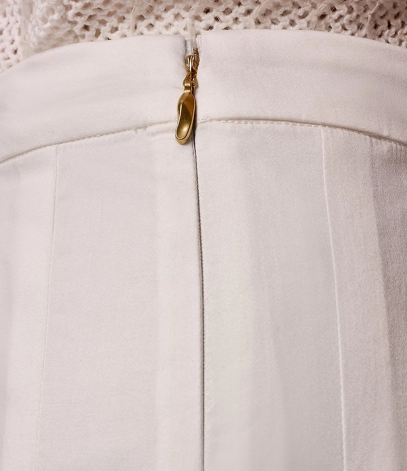 Donna Karan Pleated Cotton Poplin Midi A-Line Skirt