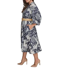Donna Karan Plus Size Abstract Print Button Front Shirt Dress